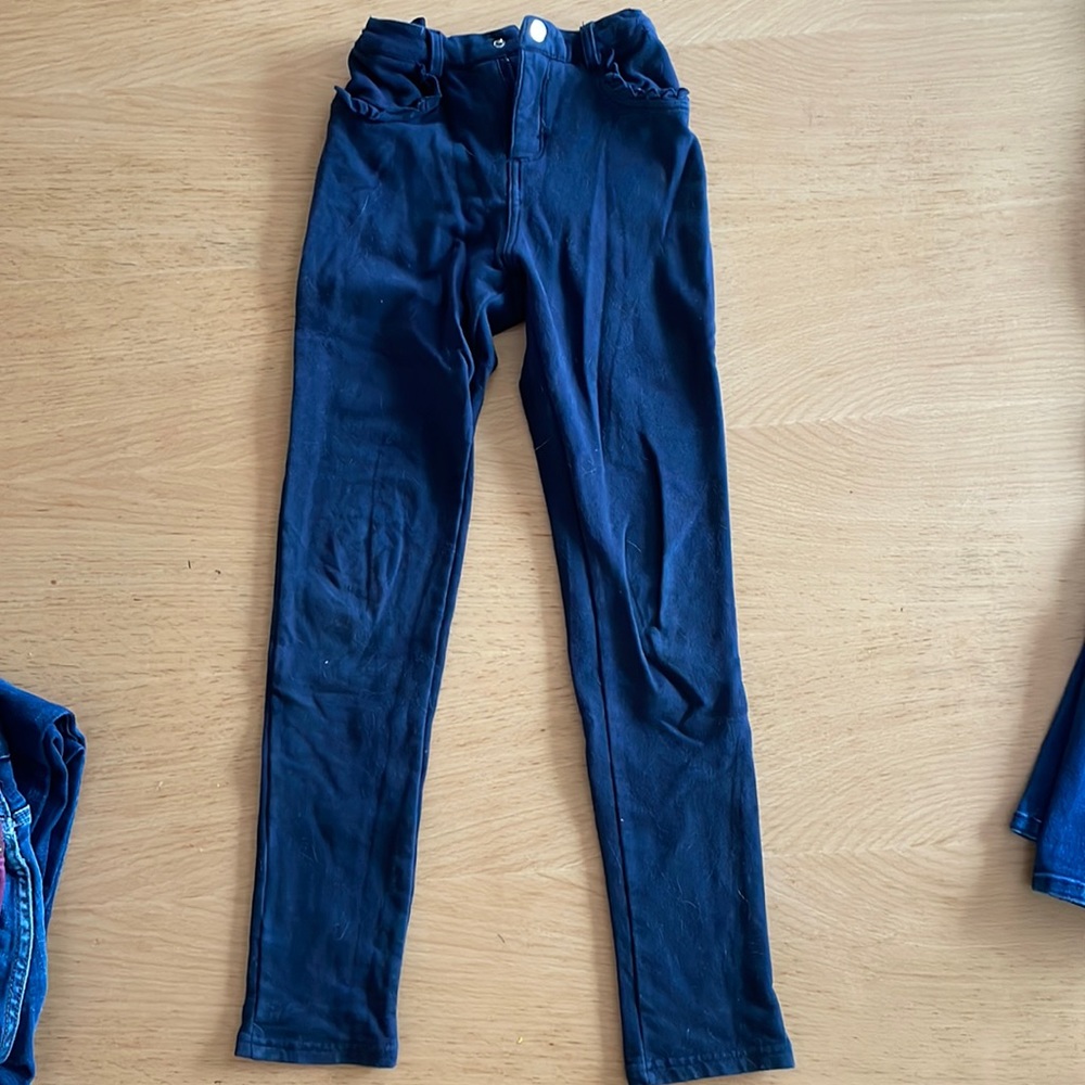Mayoral girls jeggings navy blue with zip up and ruffle detail on all pockets
